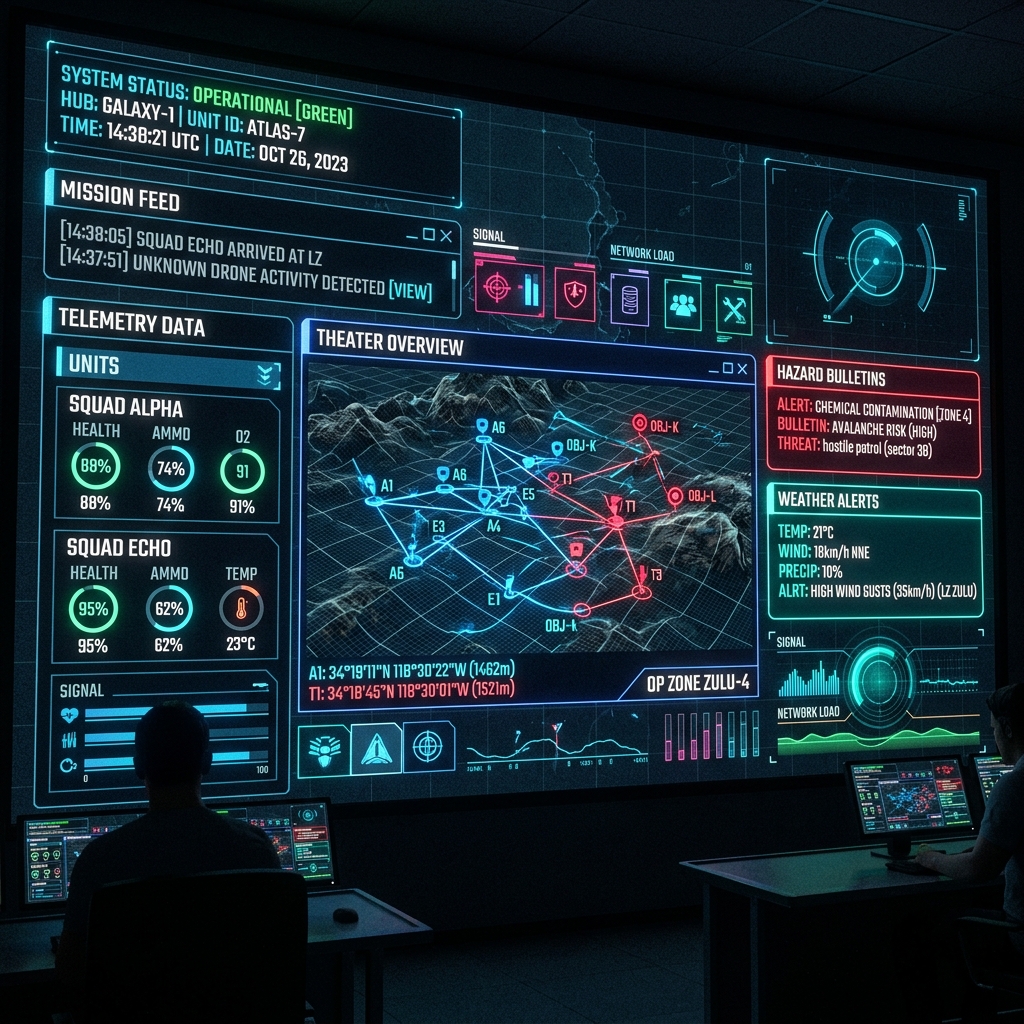 Tactical UI visualization for mission broadcast hub